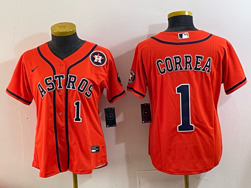 Youth 2025 Houston Astros #1 Correa orange Nike MLB Jersey 005